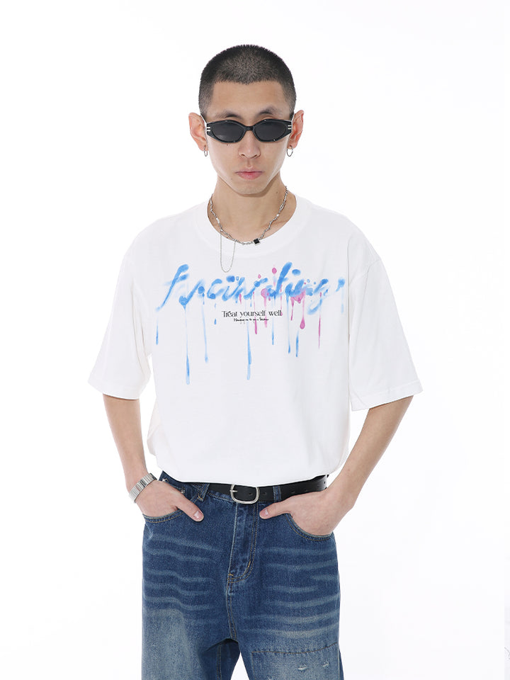 ルーズラウンドネックプリントTシャツ 