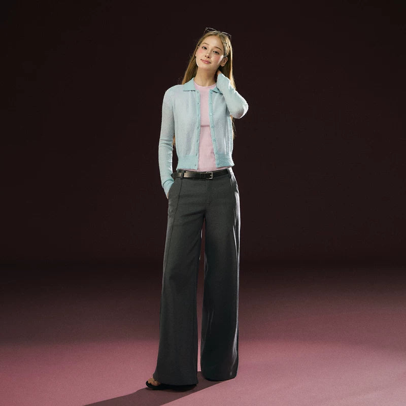 Wide Leg Tailored Casual Pants (No Belt Included）