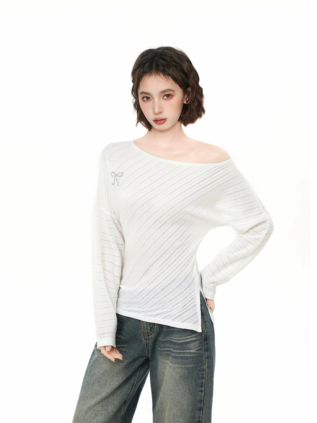 Off-Shoulder Langarm Slim Turtleneck 