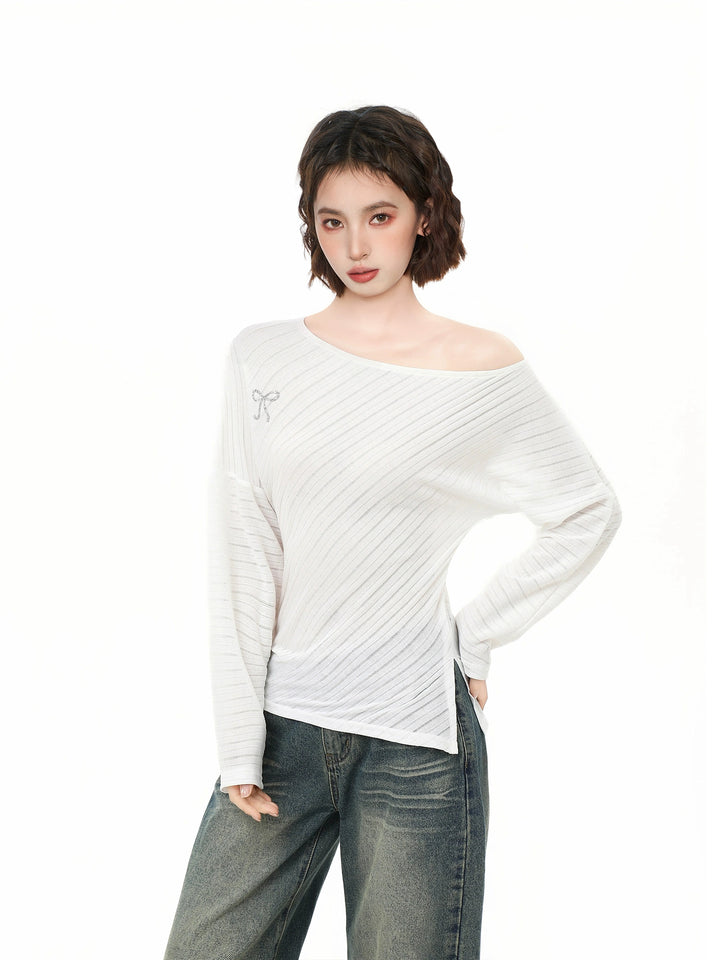 Off-Shoulder Langarm Slim Turtleneck 