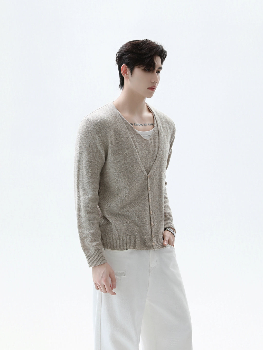 V-neck Wool Knit Cardigan Sweater