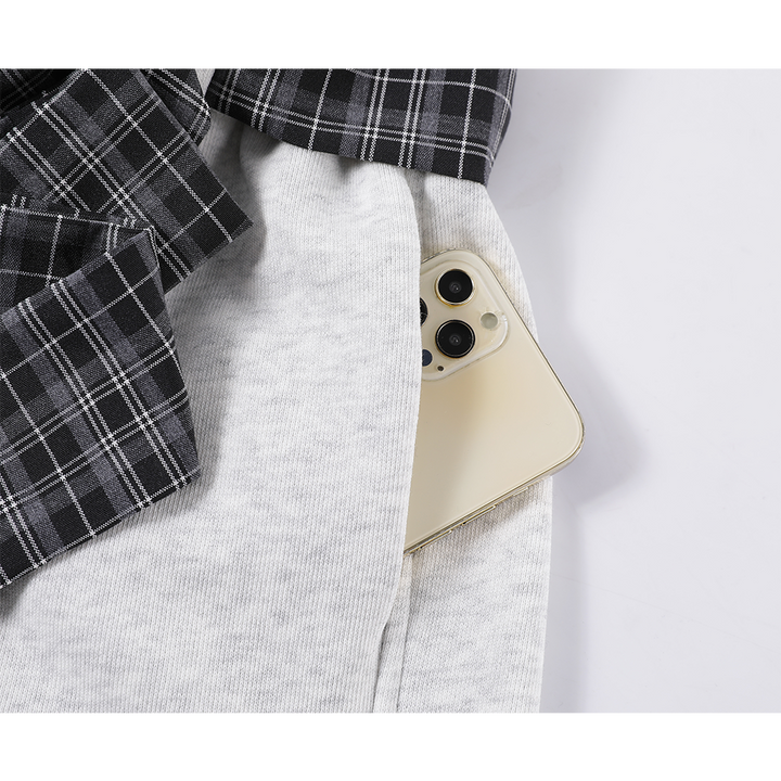 Wide-Leg Plaid Belt Casual Pants