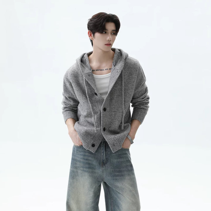 Drawstring Hooded Knit Cardigan Sweater