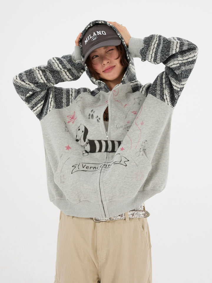 Retro taxhund stickad huva sweatshirt 