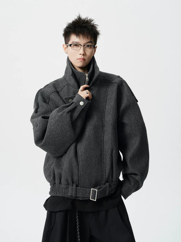 Chaqueta deconstruida de lana retro con cuello tipo stand 