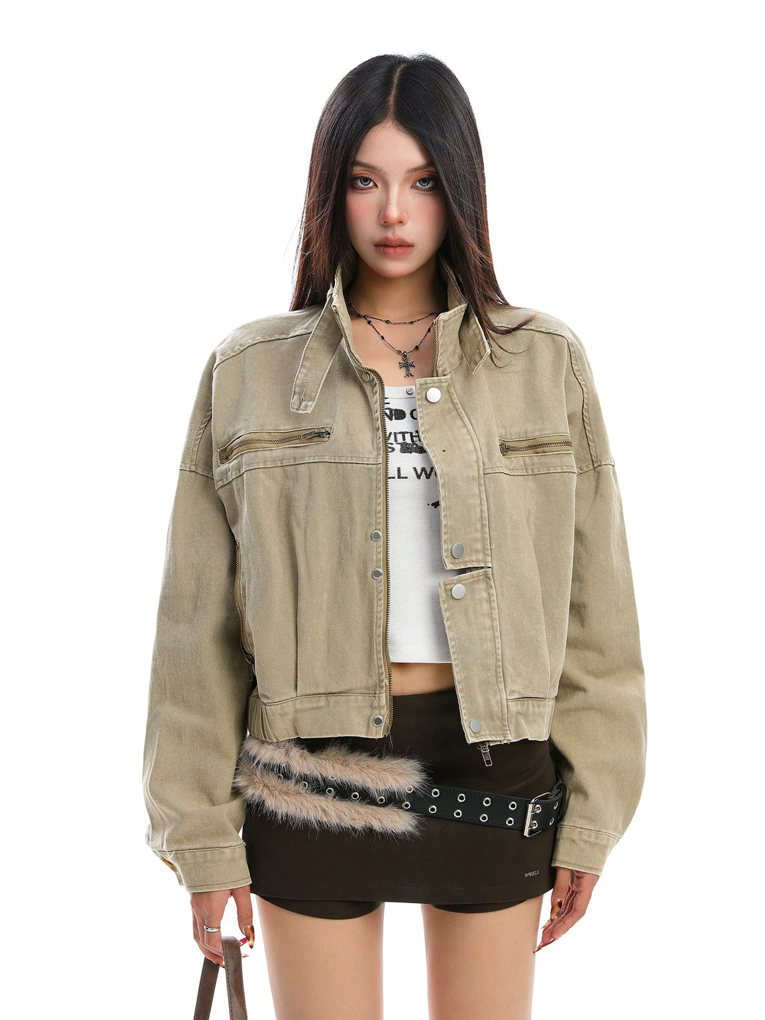Veste de travail en denim délavé et usé 