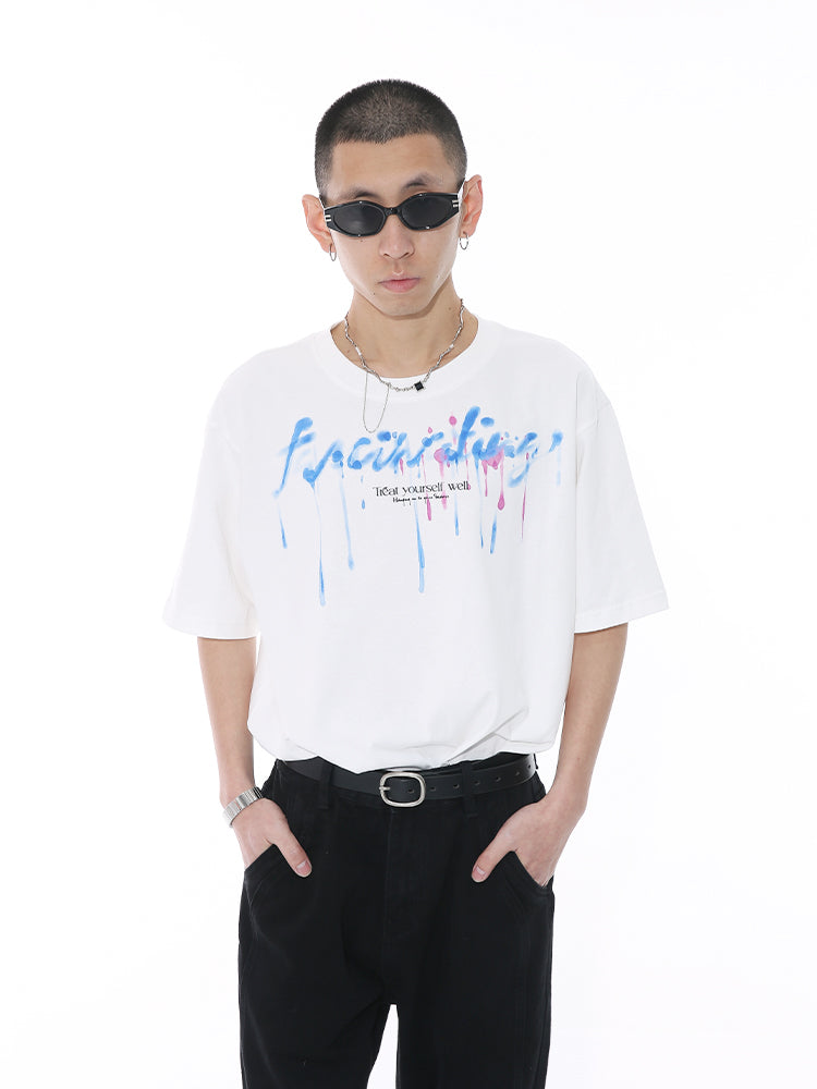 ルーズラウンドネックプリントTシャツ 
