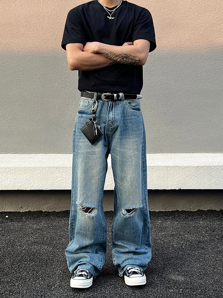 Wide-Leg Ripped Casual Jeans
