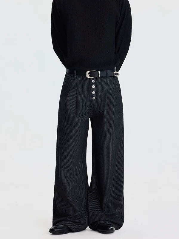 Pantaloni a gamba larga a righe con bottoni davanti 