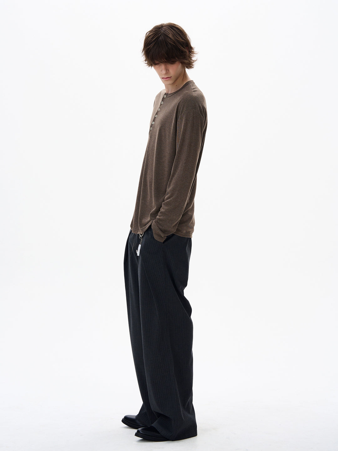 Chemise à manches longues en tricot à col Henley 