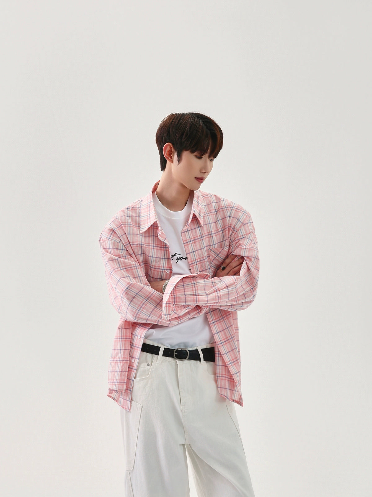 سترة جاكيت بأكمام طويلة فضفاضة من قماش المربعات 