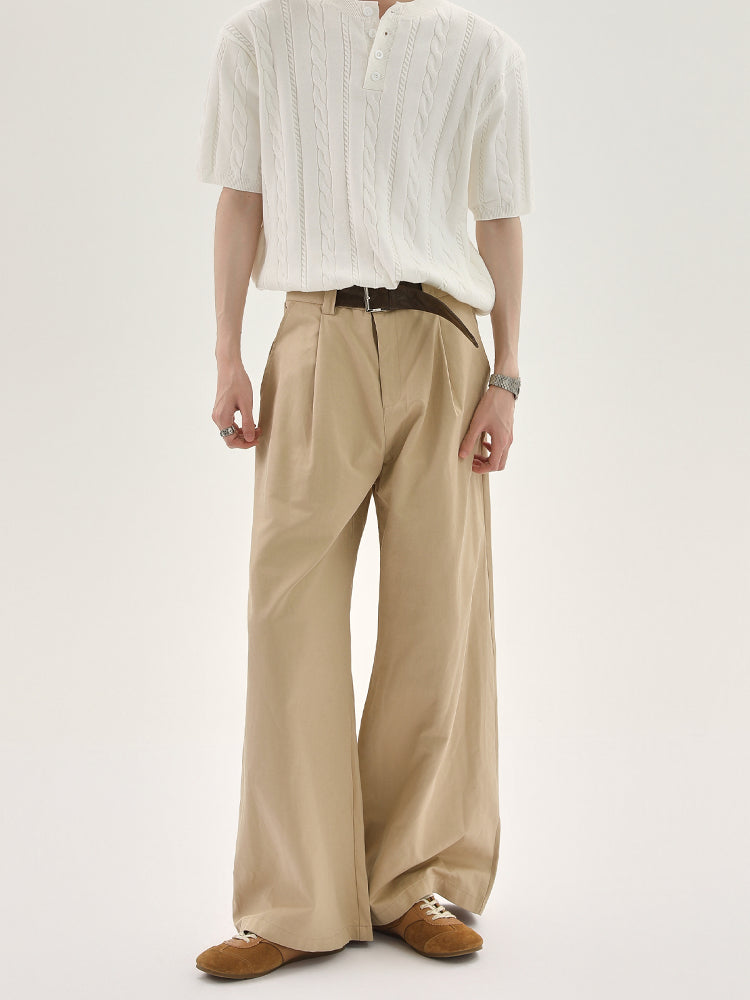 Wide-Leg Casual Belted Pants