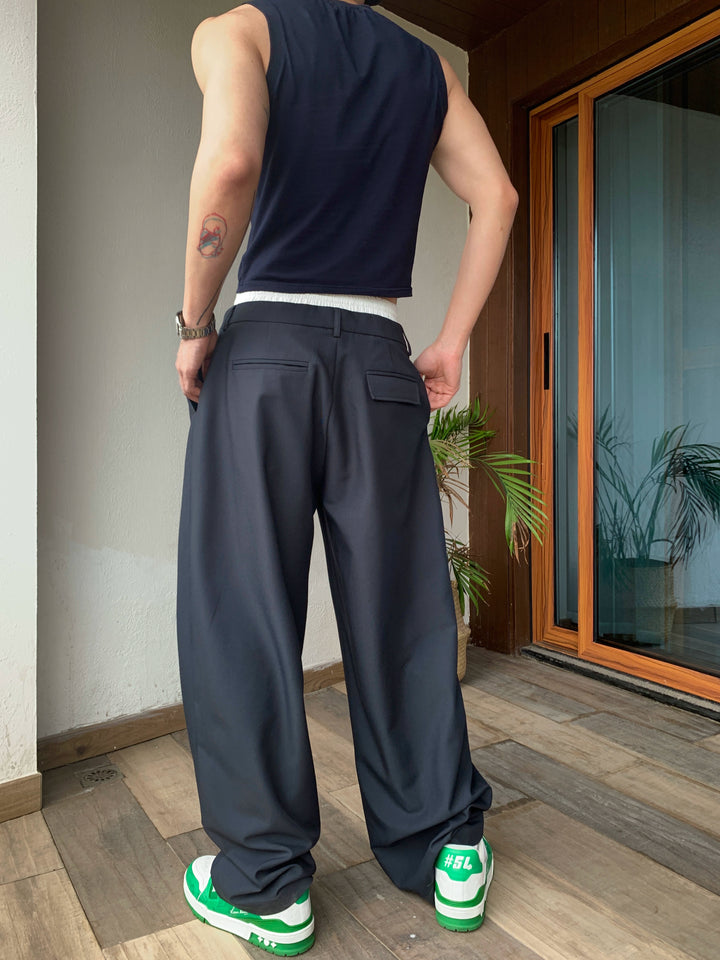 Pantaloni a gamba larga plissettati con vita elastica 