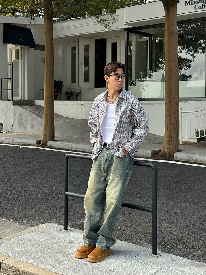 Jacquard Pattern Long Sleeve Casual Shirt