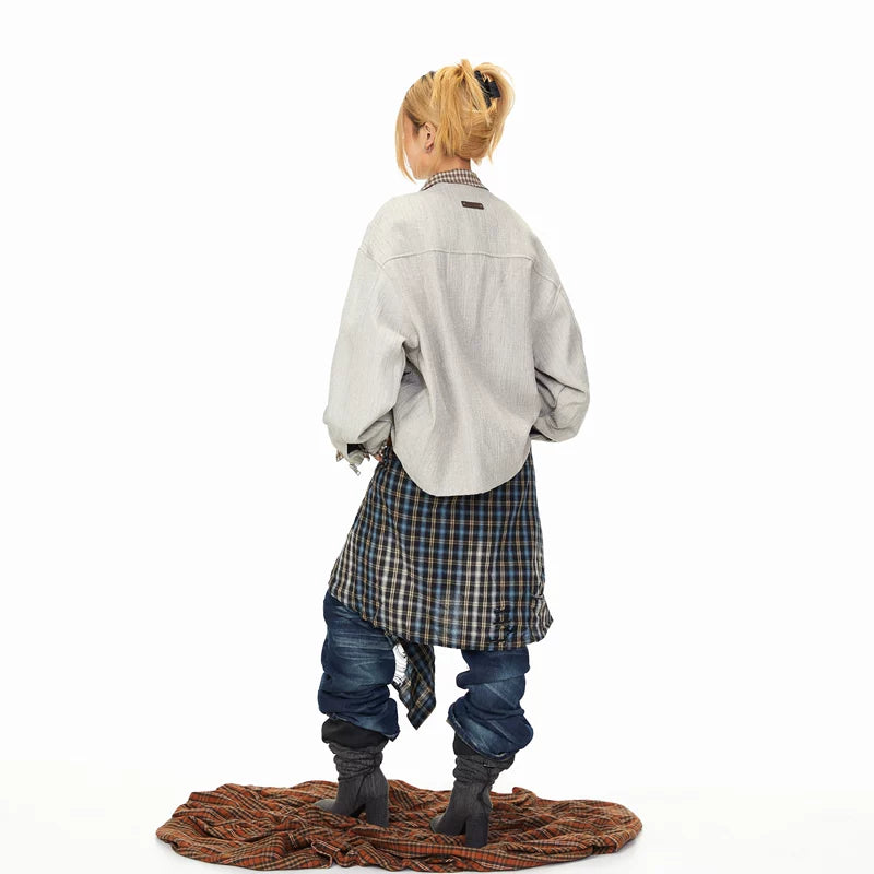 Plaid Patchwork Collared Jacket