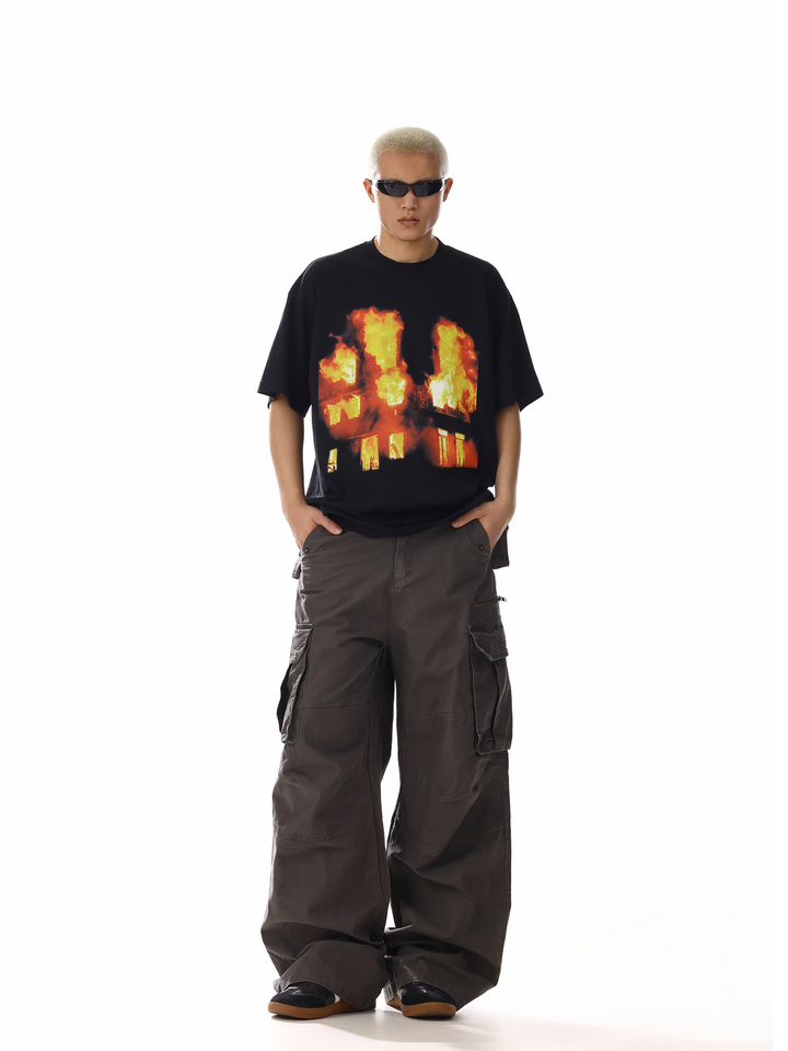 Pantalons cargo décontractés à jambes larges et amples 