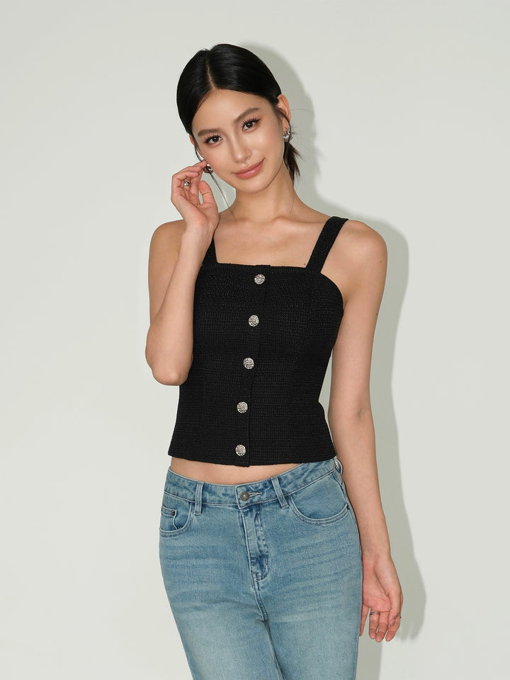 Retro Sleeveless Camisole with Metal Buttons