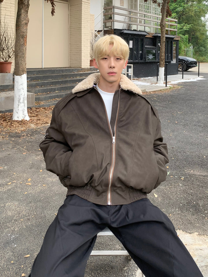 페이크 퍼 칼라 가죽 모터사이클 재킷 