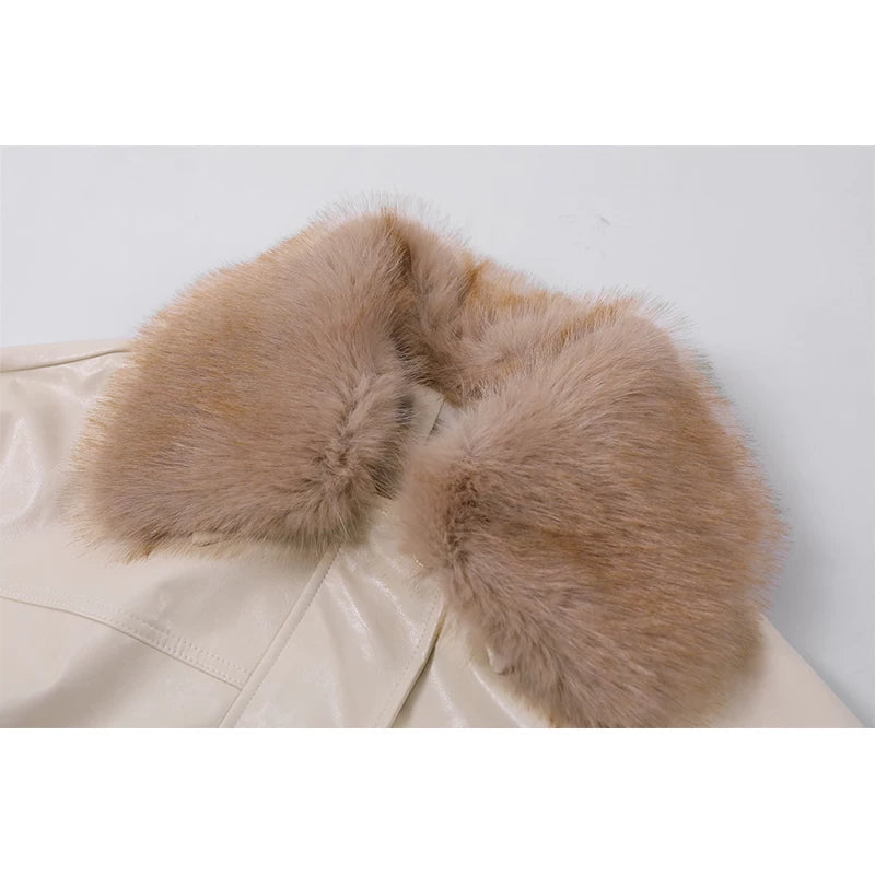Fur Collar Oil-Waxed Leather Jacket
