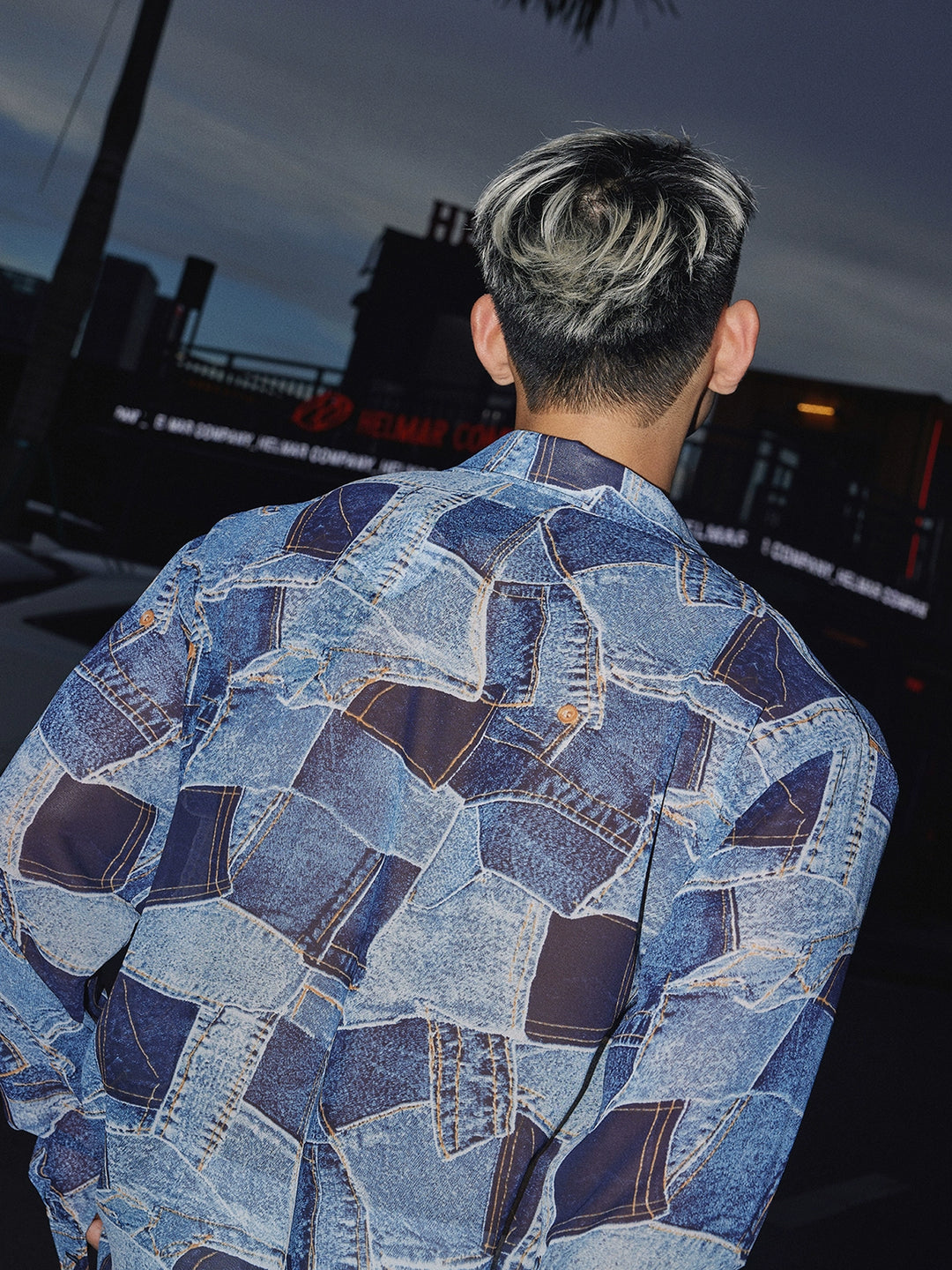 Denim Patchwork Gauze Loose Long-Sleeve Shirt