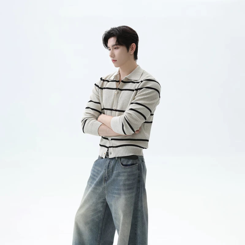 Textured Striped Knit Cardigan