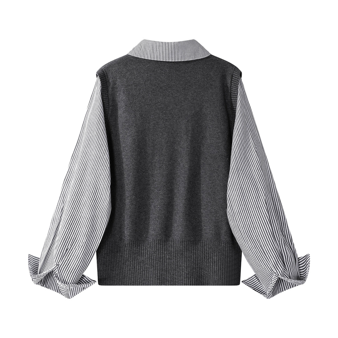 Striped Knit Patchwork Shirt Sweater