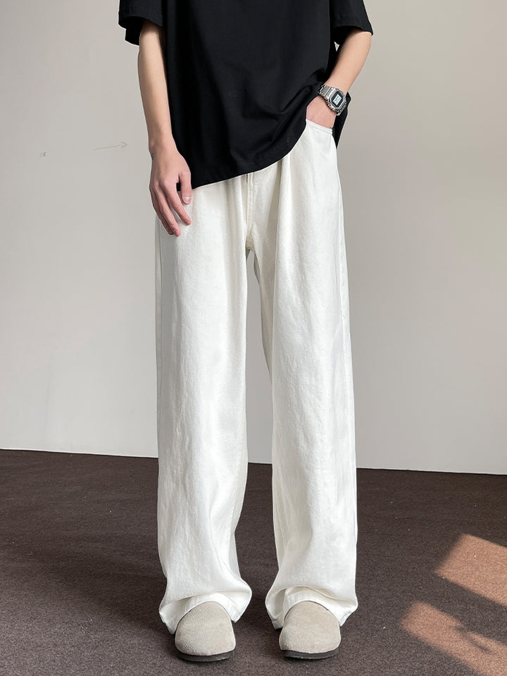 White Relaxed Fit Straight Trousers