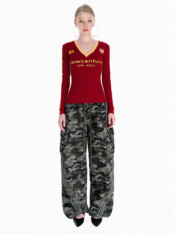 Retro Loose Wide-Leg Camouflage Cargo Pants