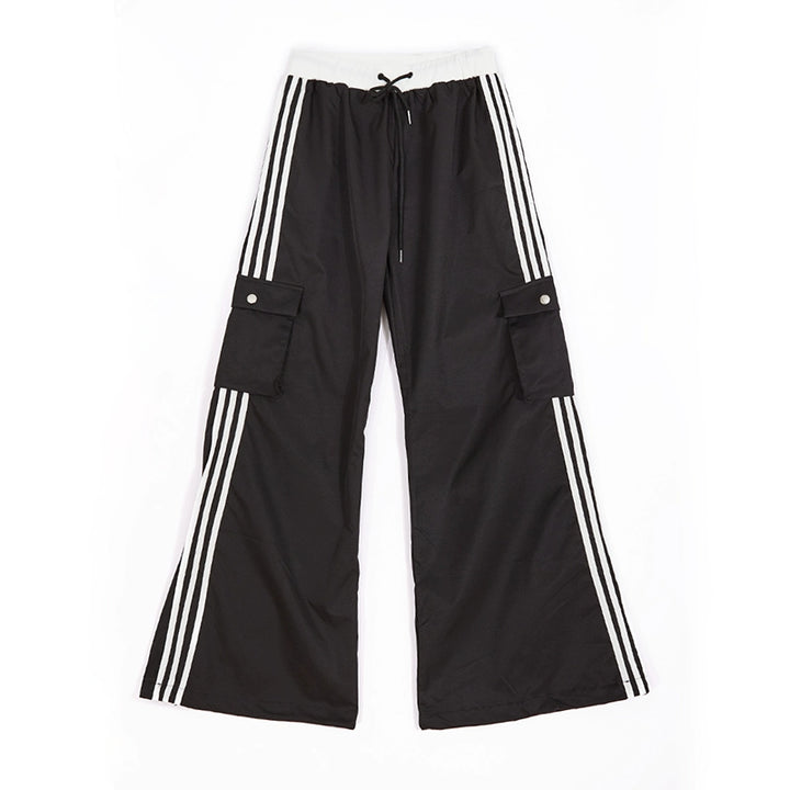 Striped Wide Leg Drawstring Cargo Pants