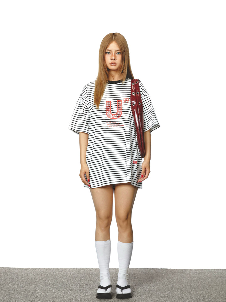 Striped Graphic Print Loose Fit T-shirt