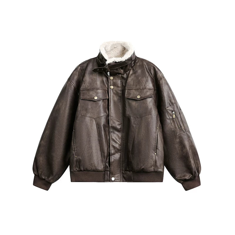 Quilted Leather Patchwork Cotton Coat