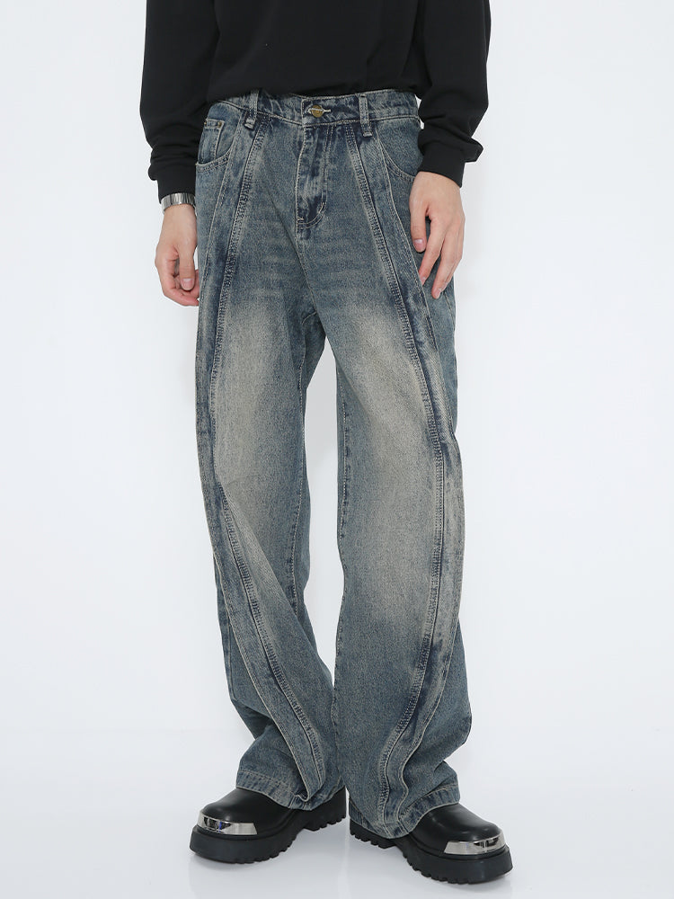 Jeans de parches sueltos y rectos de tiro medio 
