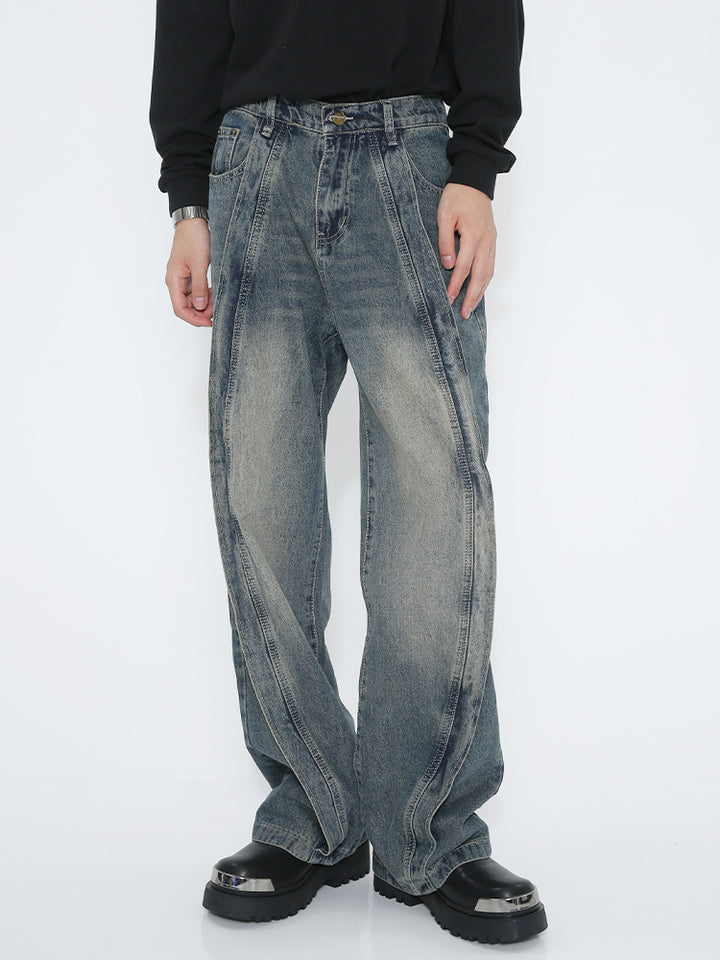 Jeans de parches sueltos y rectos de tiro medio 