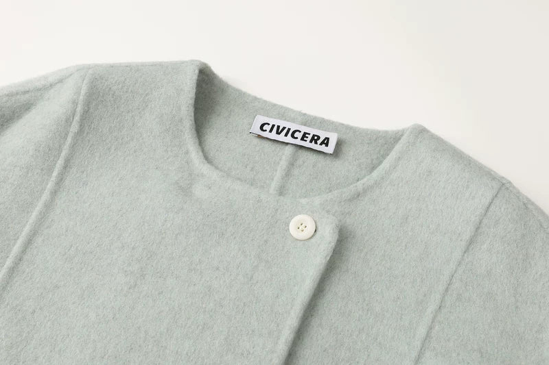 מעיל צמר באורך בינוני בסגנון רטרו עם חיתוך רפוי 