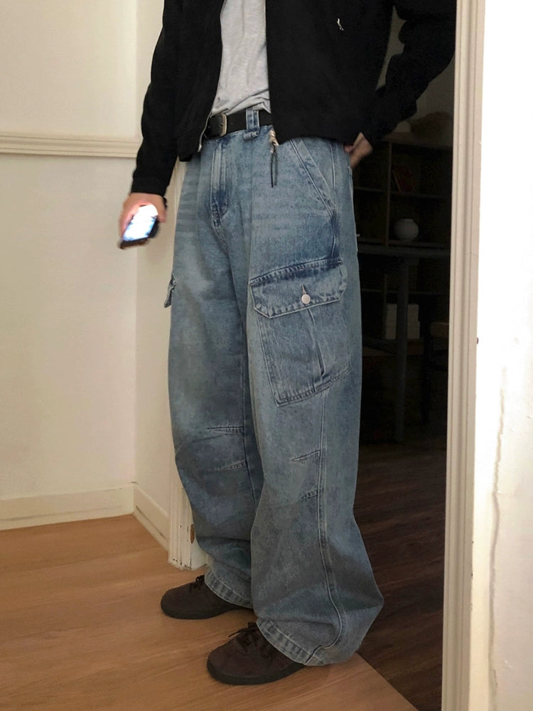 Washed Wide-Leg Cargo Pants