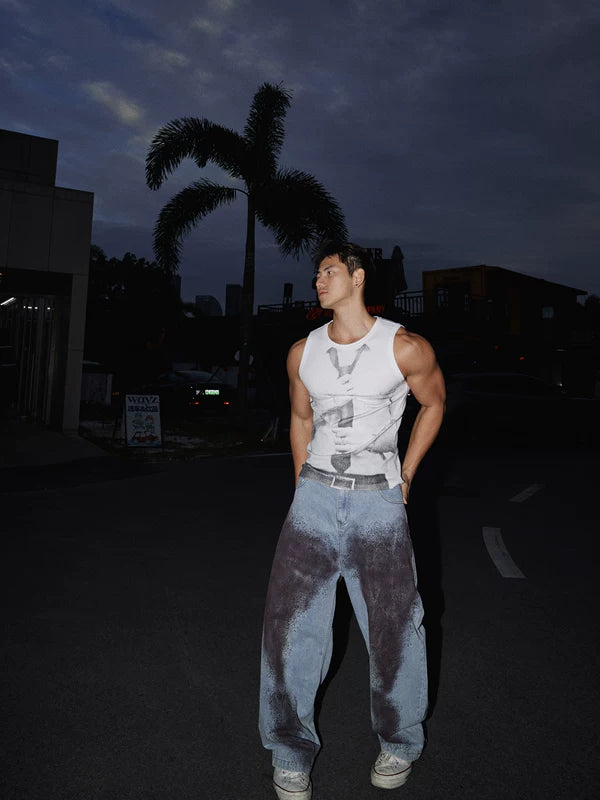 レトログラデーションワイドレッグジーンズパンツ 