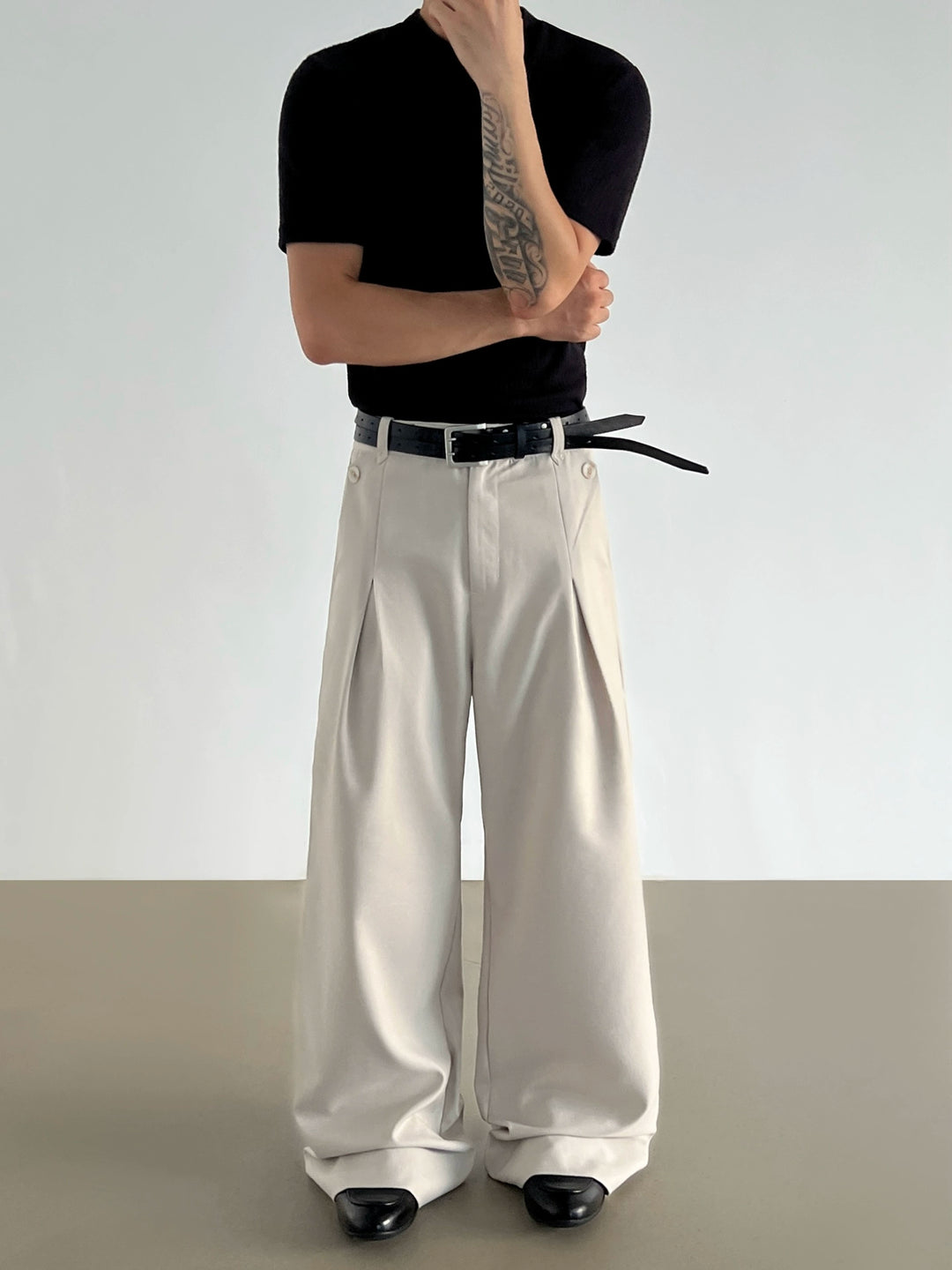 Pleated Linen Straight Casual Pants
