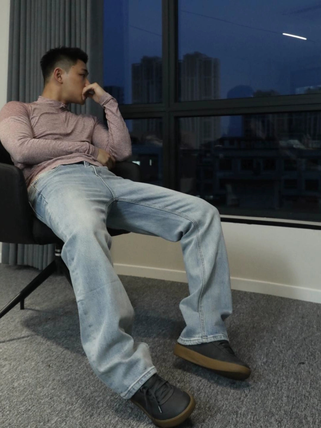 Straight Fit Washed Denim Pants