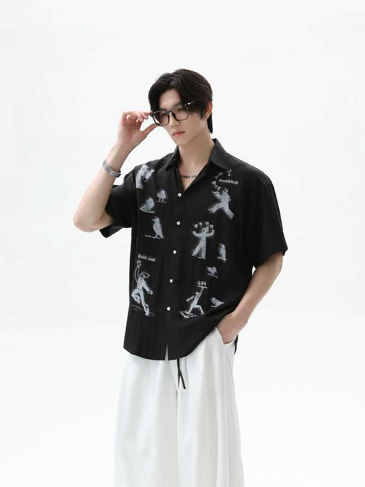 Tencel Phantom Print Kurzarmhemd 
