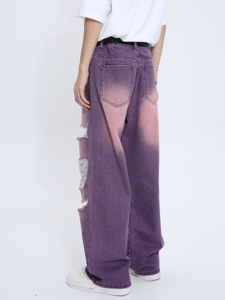 Loose Straight Ripped Mid-Waist Jeans