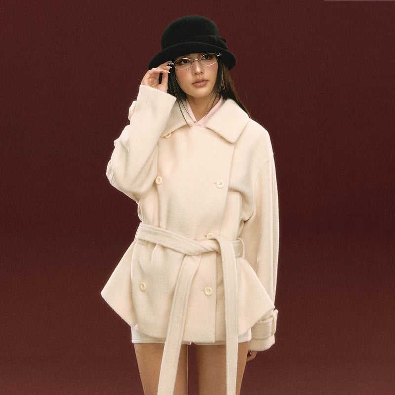 Belted Double-Breasted Short Coat