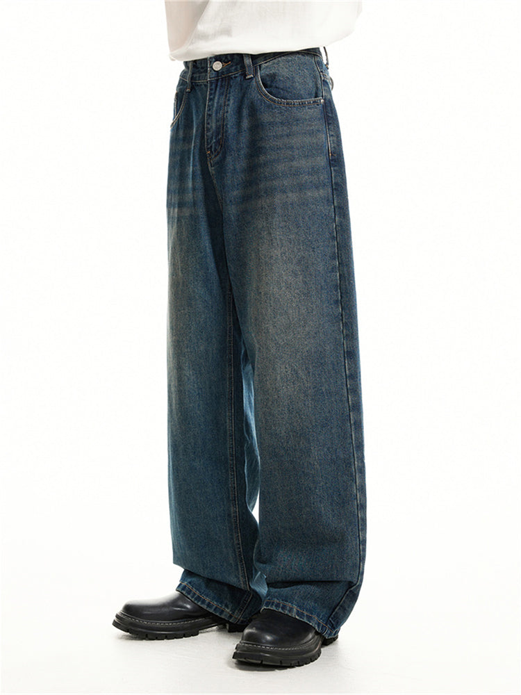 Wide-Leg Retro Washed Jeans