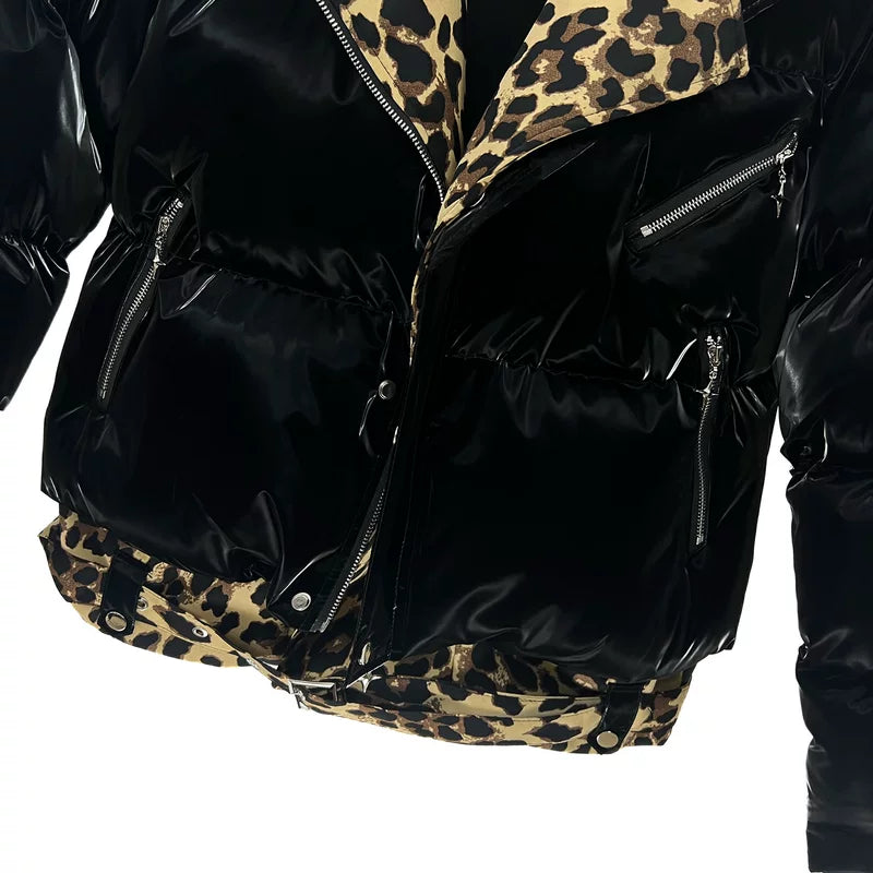 Patchwork leopardí vzor faux dvoudílná bunda 