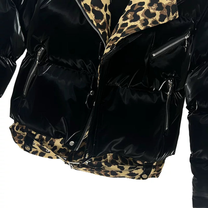 Patchwork leopardí vzor faux dvoudílná bunda 