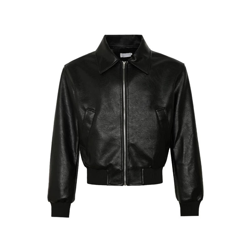 Boxy Leather Padded Shoulder Jacket