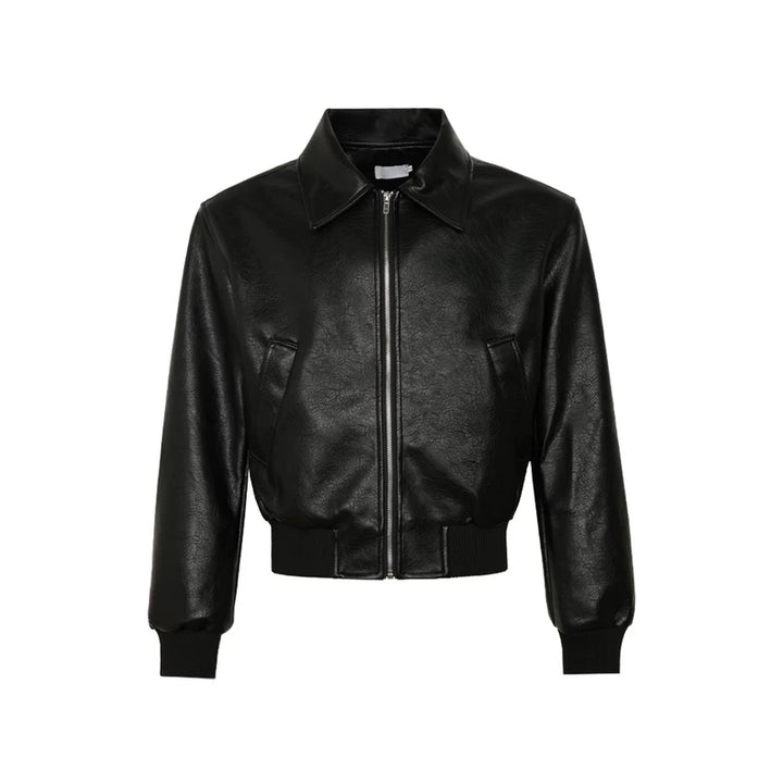 Boxy Leather Padded Shoulder Jacket