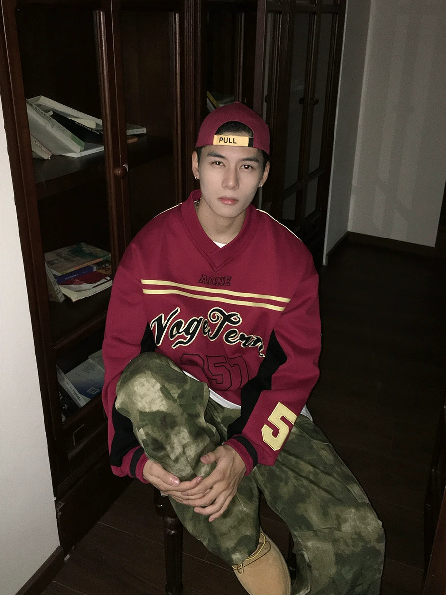 Retro Striped Letter Pullover Sweatshirt