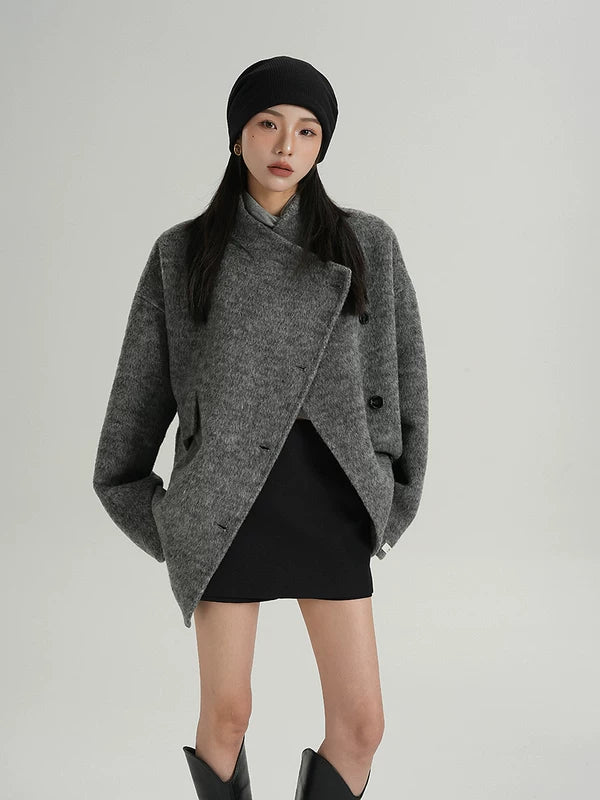 Wool Blend Asymmetrical Cape Coat