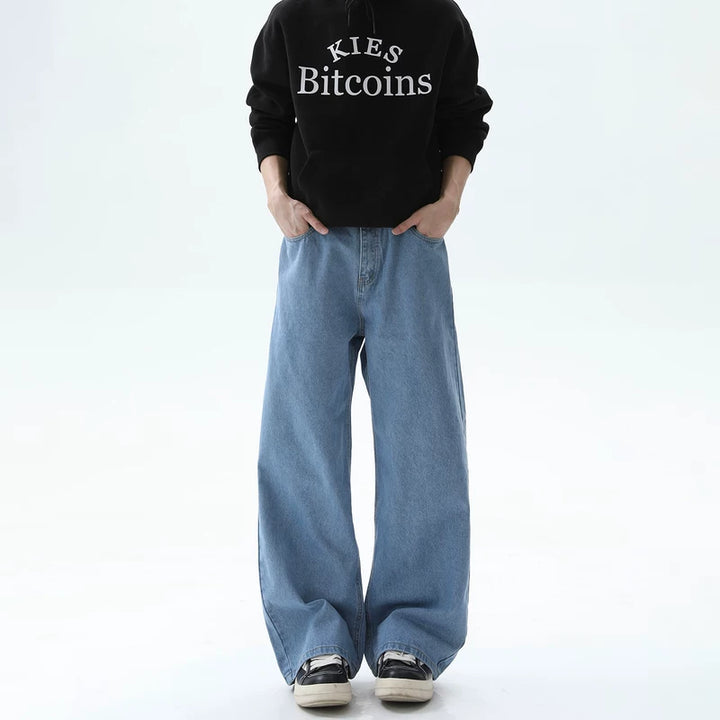 Washed Straight-Leg Wide-Leg Pants