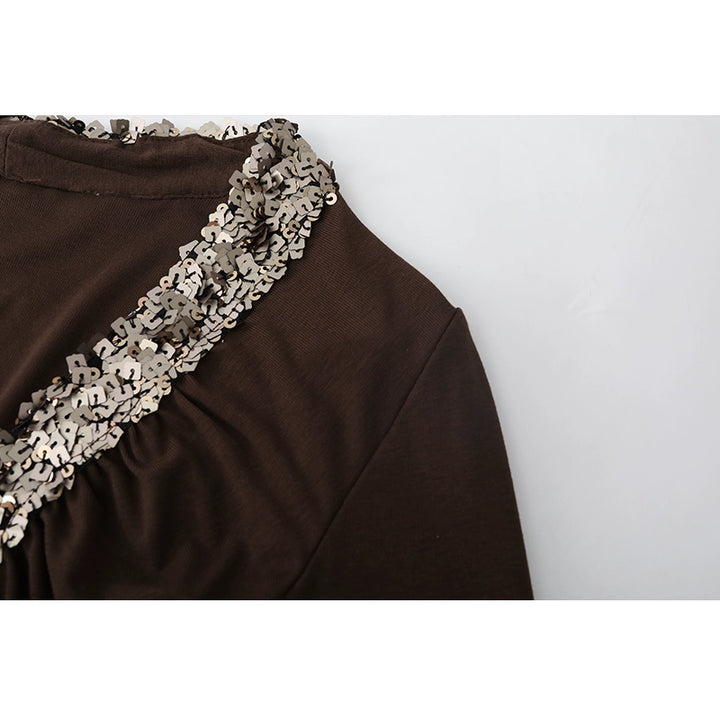 Tencel vlna s flitry, top s výstřihem do V a dlouhým rukávem 